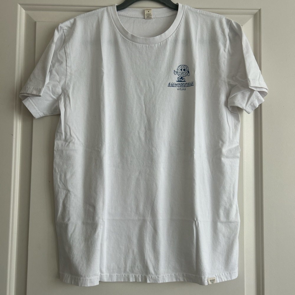 White Graphic Tee with Blue Print